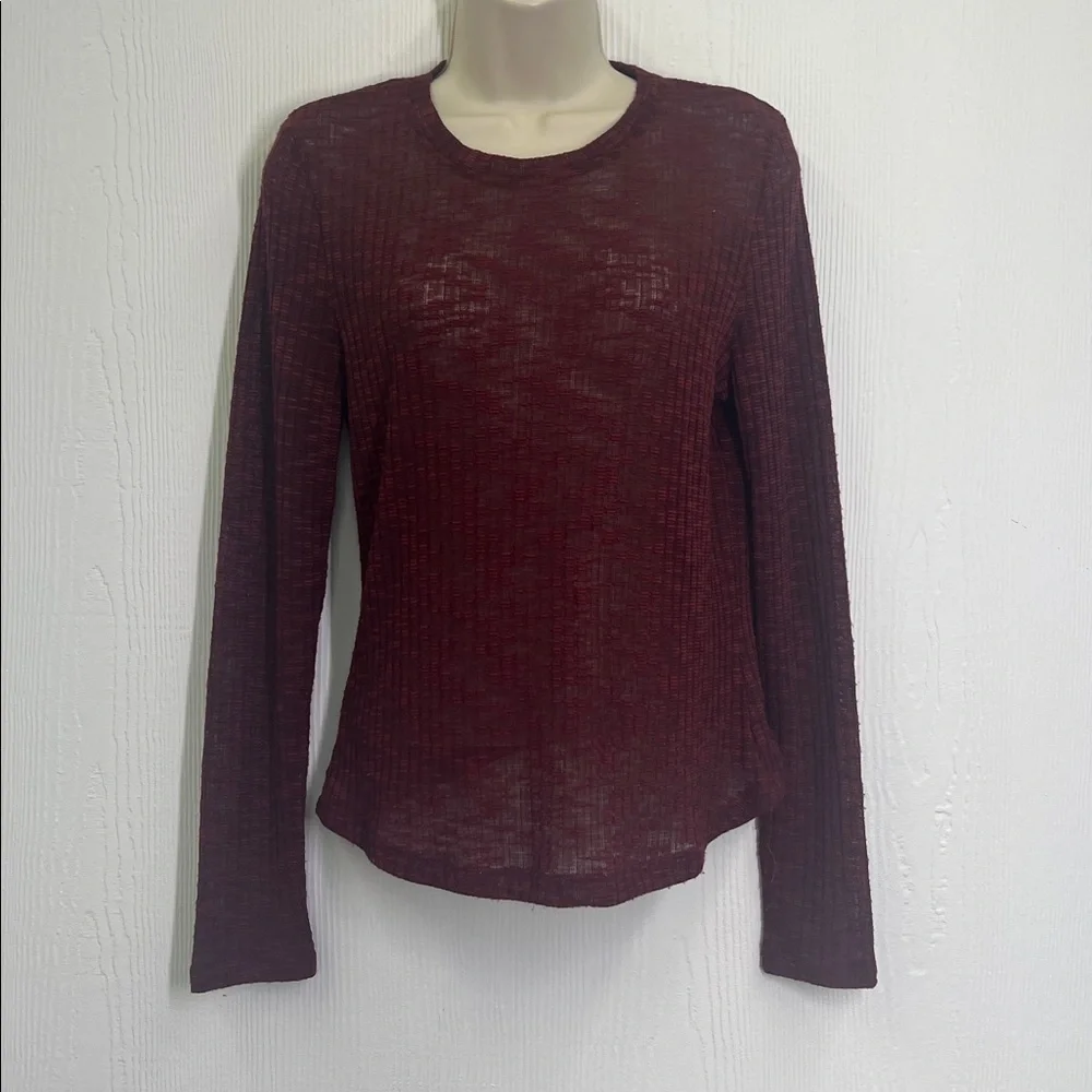 Free People - Aura Wine See Thru Crewneck Long Sleeve Layering Top Size Medium